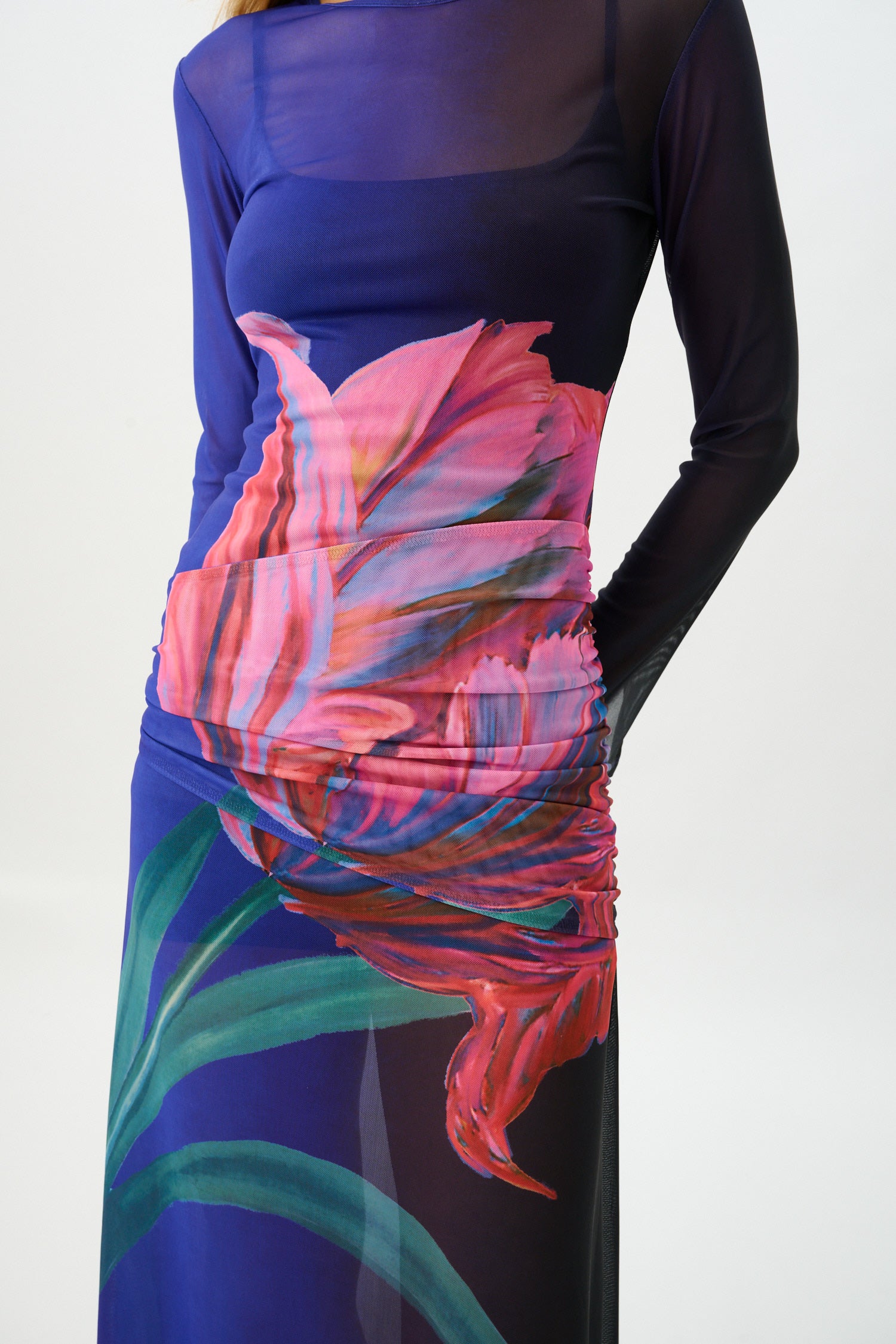 Wrap Mesh Maxi Dress | Cobalt Floral