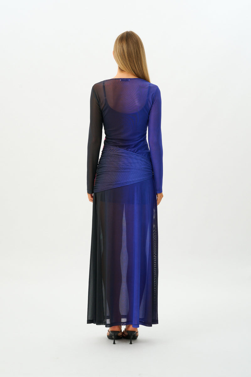Wrap Mesh Maxi Dress | Cobalt Floral