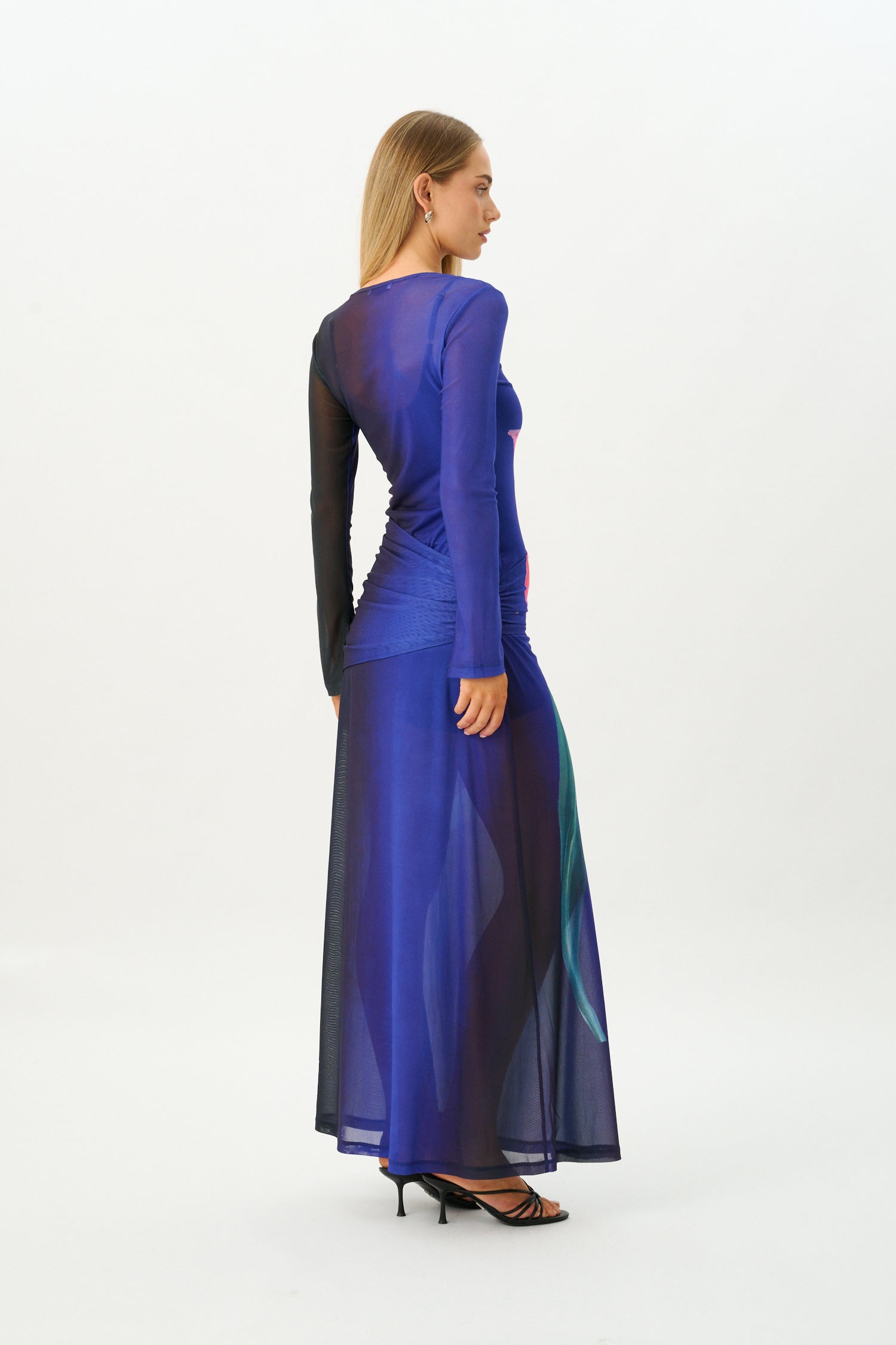 Wrap Mesh Maxi Dress | Cobalt Floral