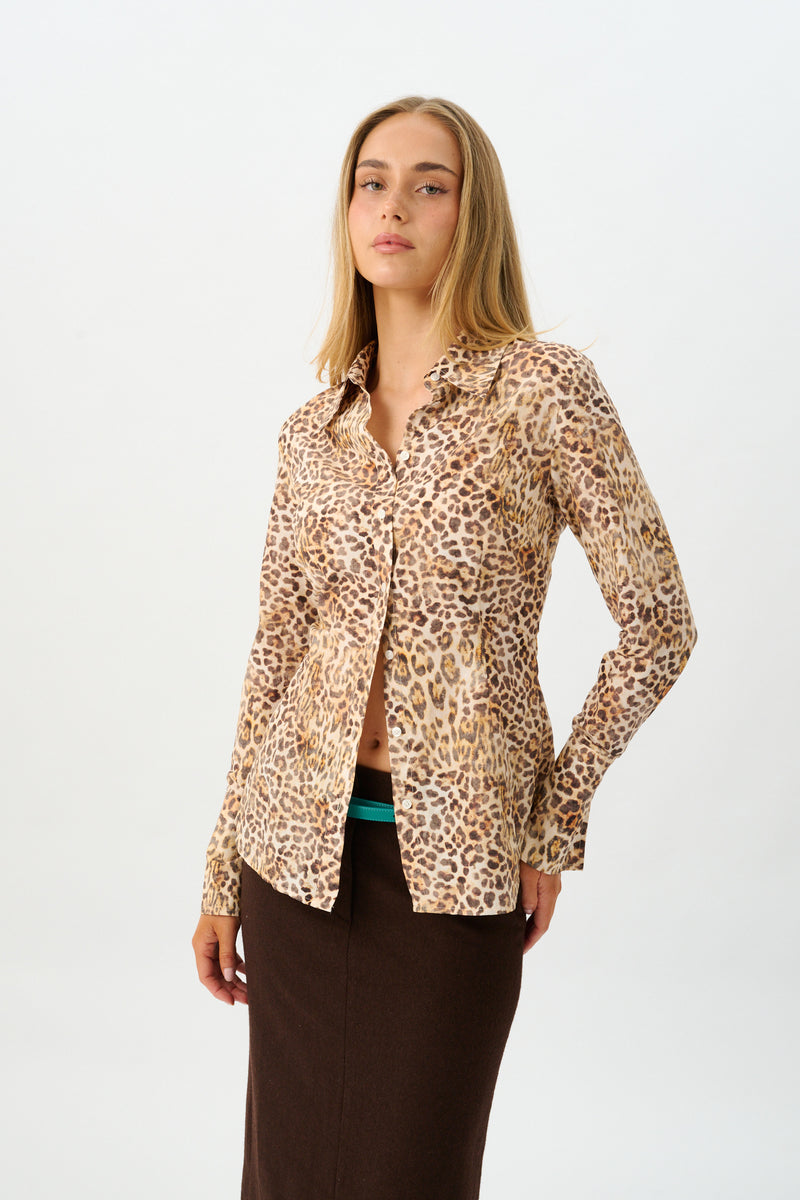 Gina Shirt | Silk Cotton Leopard