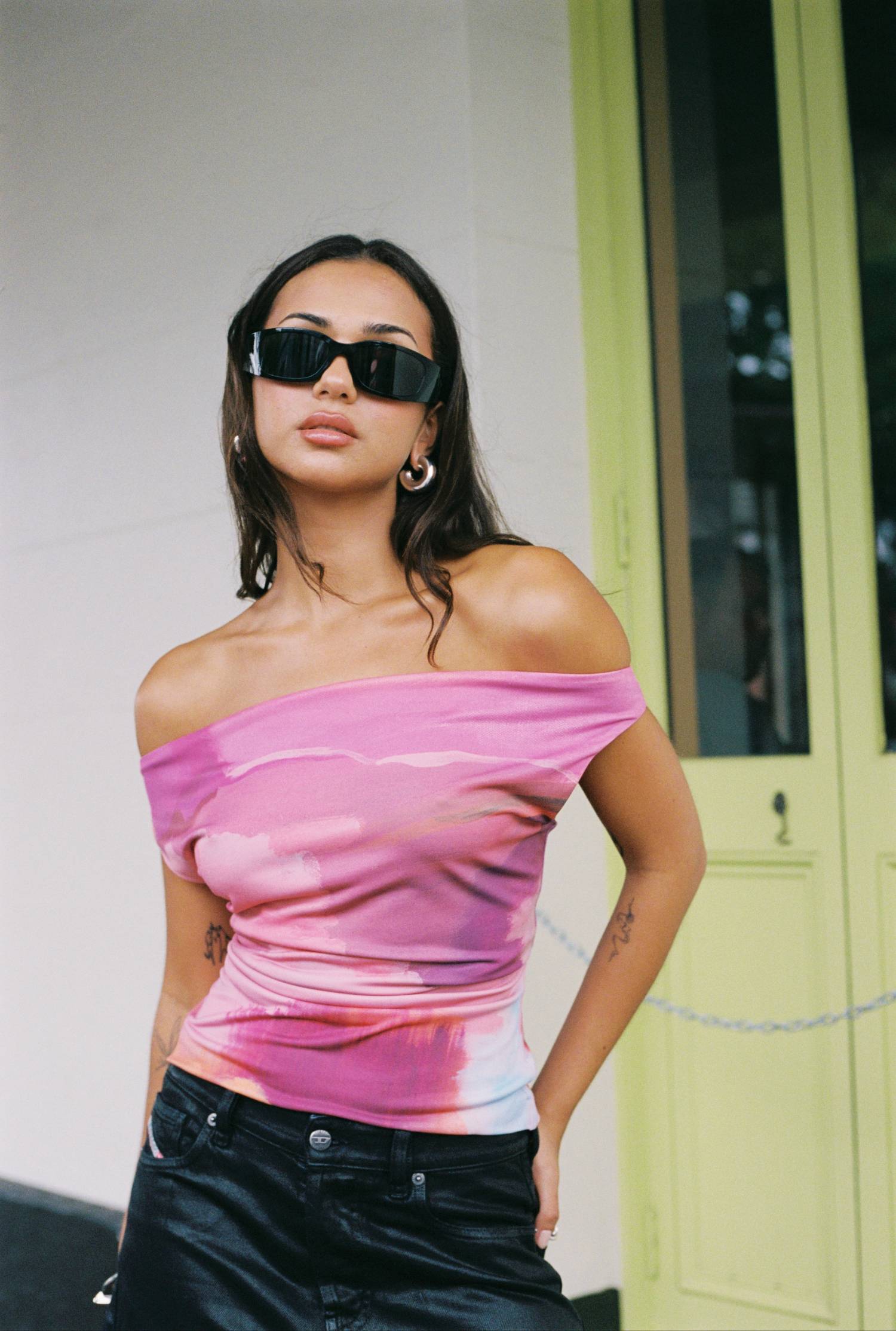 Relaxed Off-Shoulder Top | Abstract Art