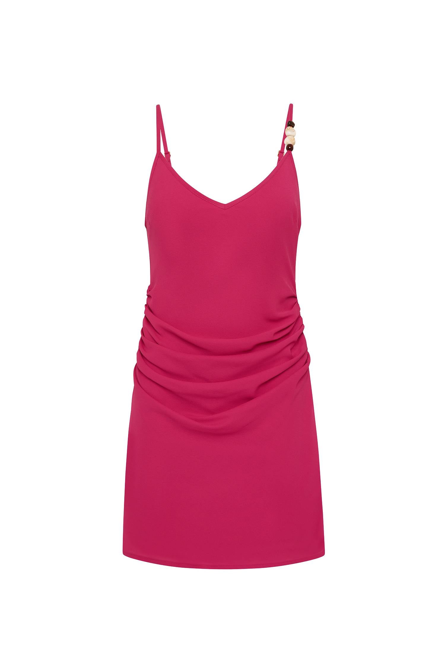 Georgette Draped Mini Dress | Beaded Fuchsia