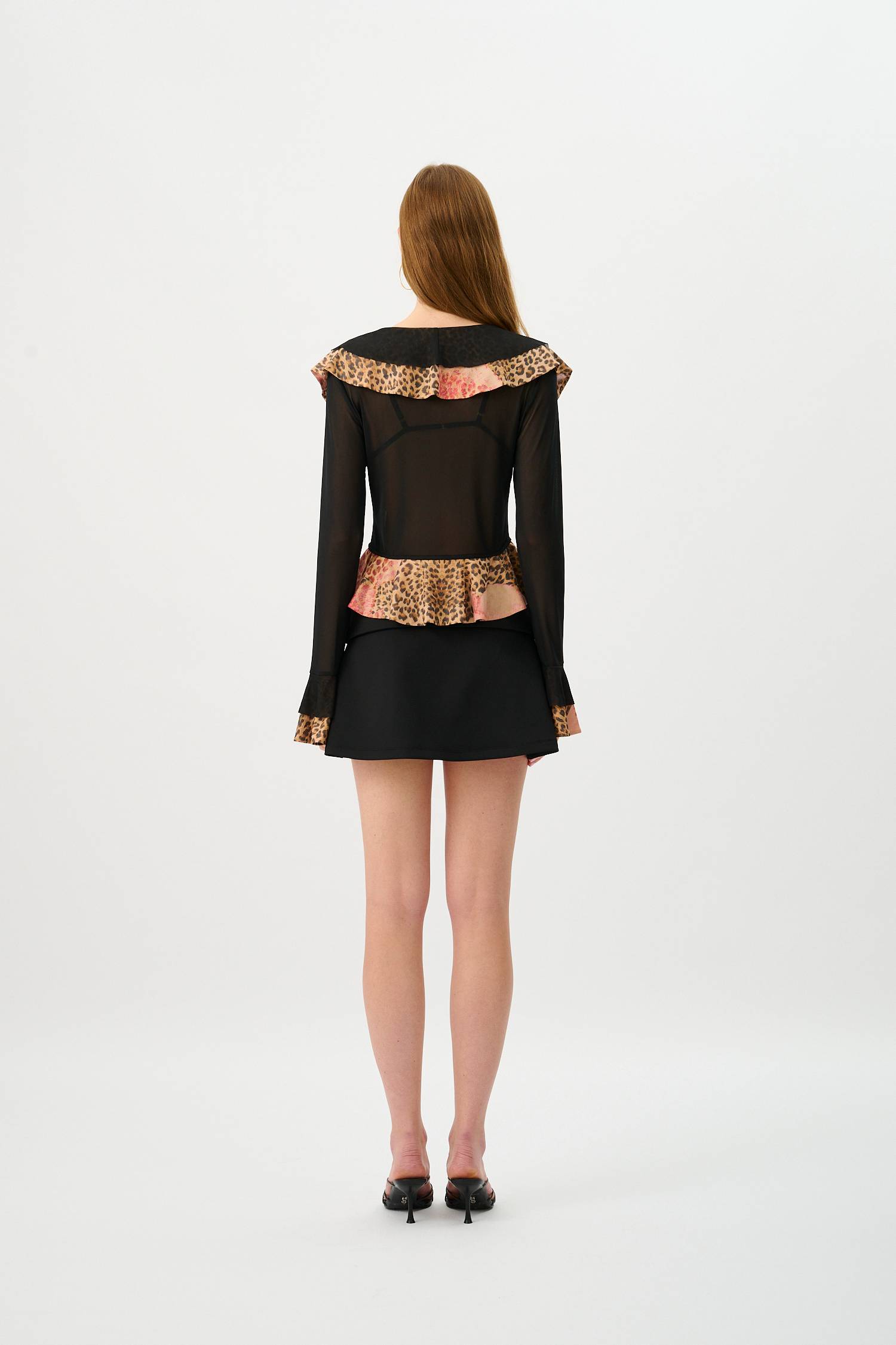 Frill Cardigan | Mesh Leopard