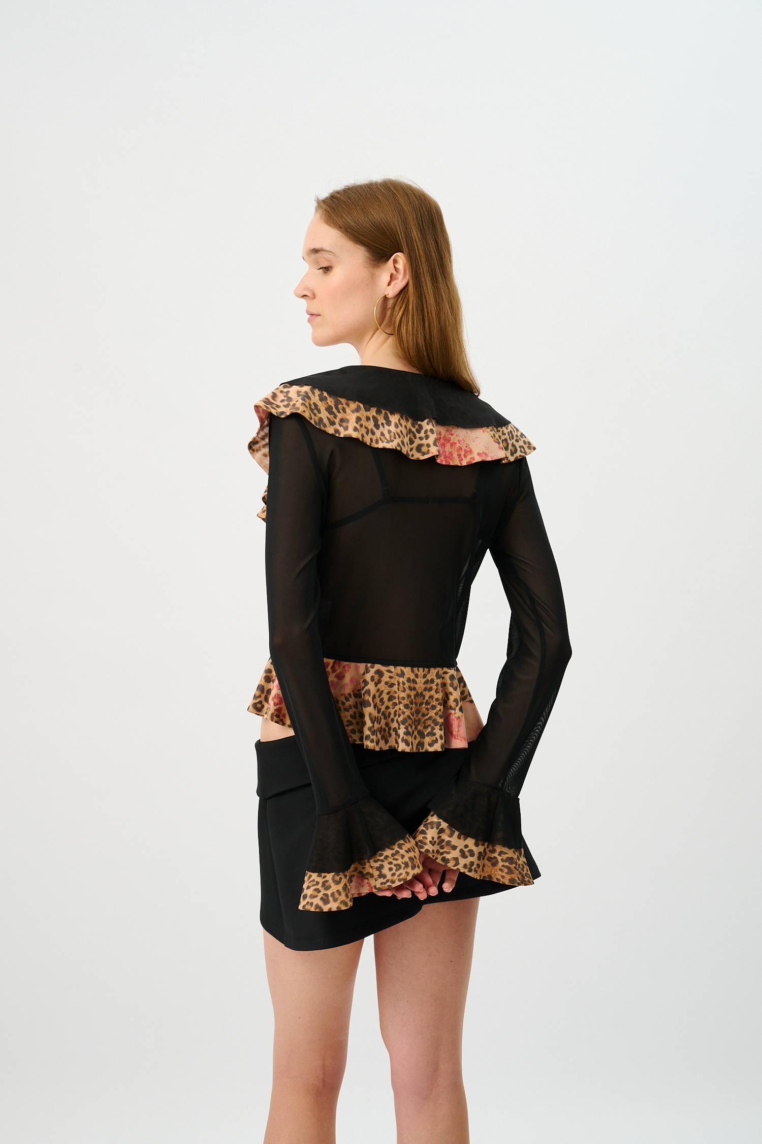 Frill Cardigan | Mesh Leopard
