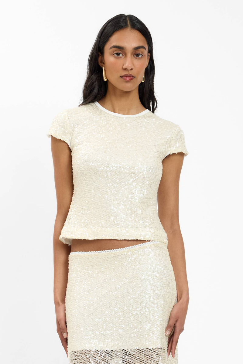 Fitted Tee | Mesh Ivory Sequin