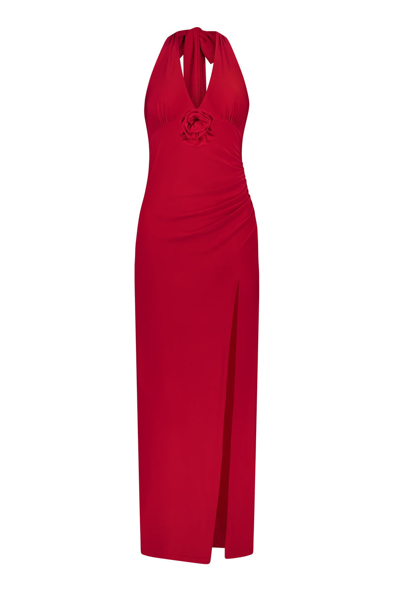 Halter Maxi Dress | Cherry Red Rose