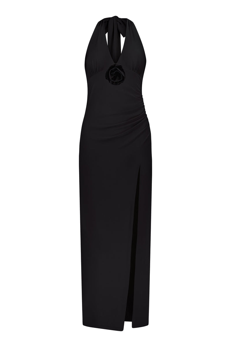 Halter Maxi Dress | Black Rose