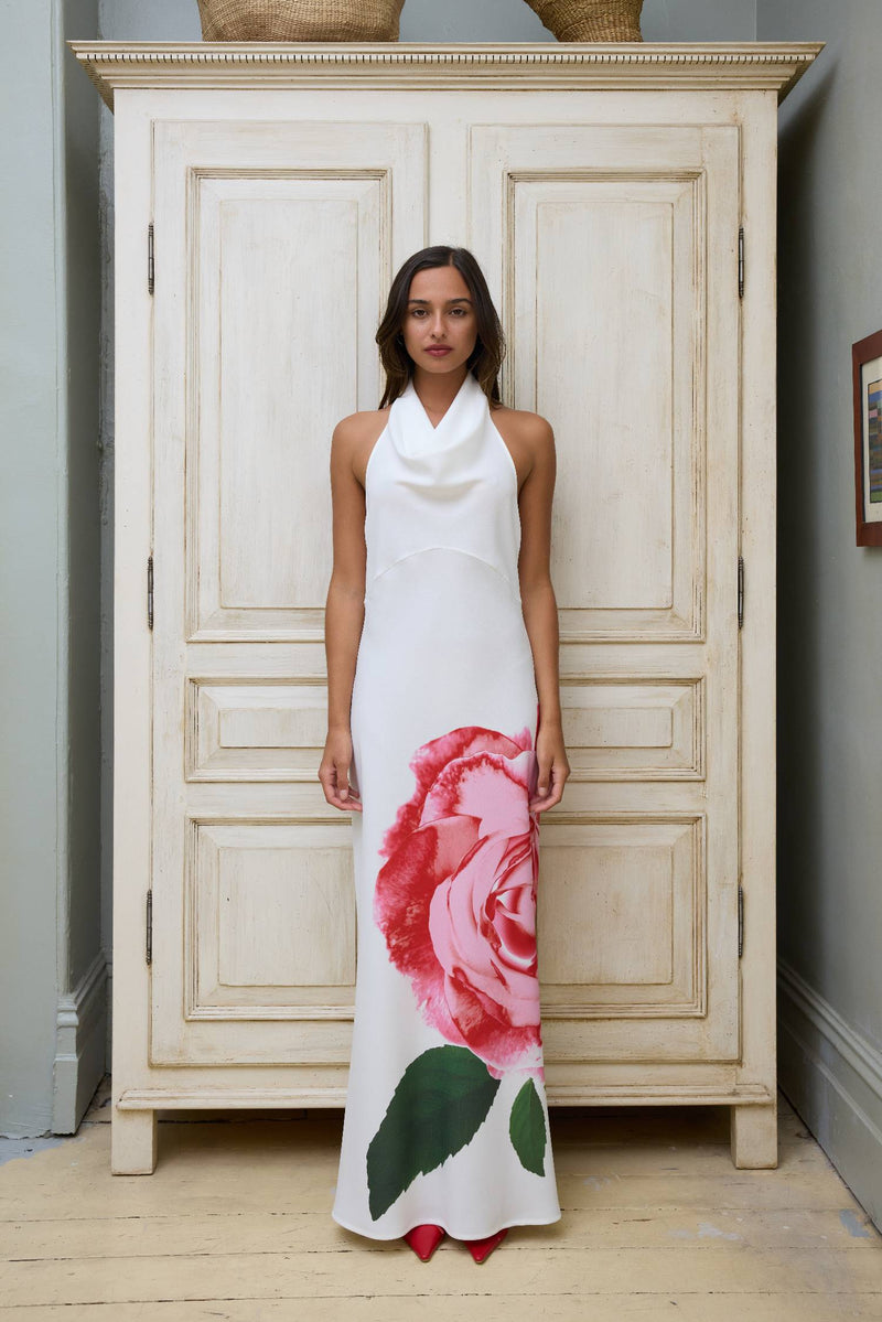 Cowl Slip Dress | White Rose