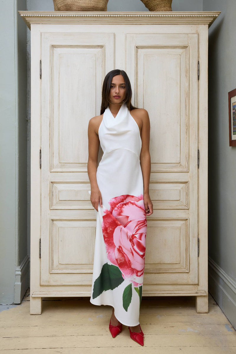 Cowl Slip Dress | White Rose