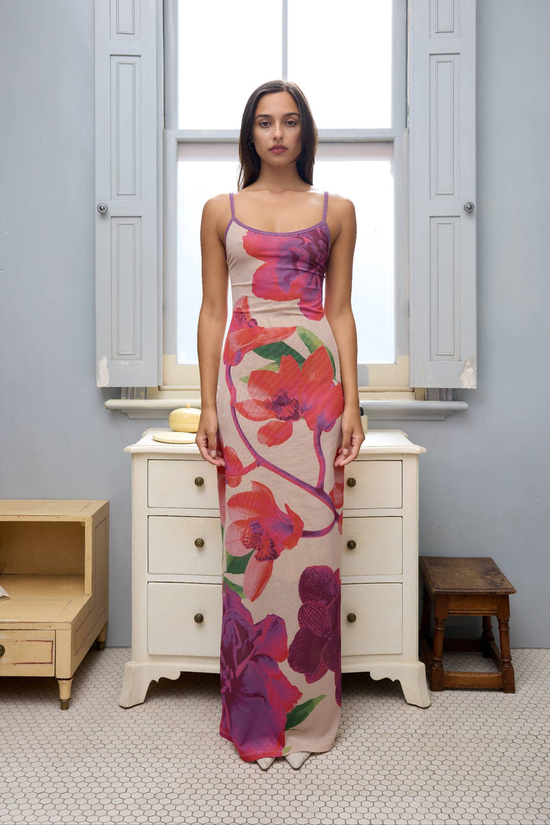 Slip Dress | Mesh Fuchsia Bloom