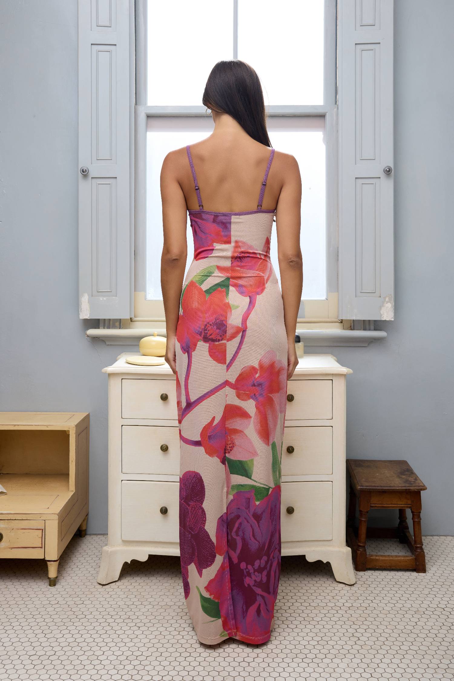 Slip Dress | Mesh Fuchsia Bloom