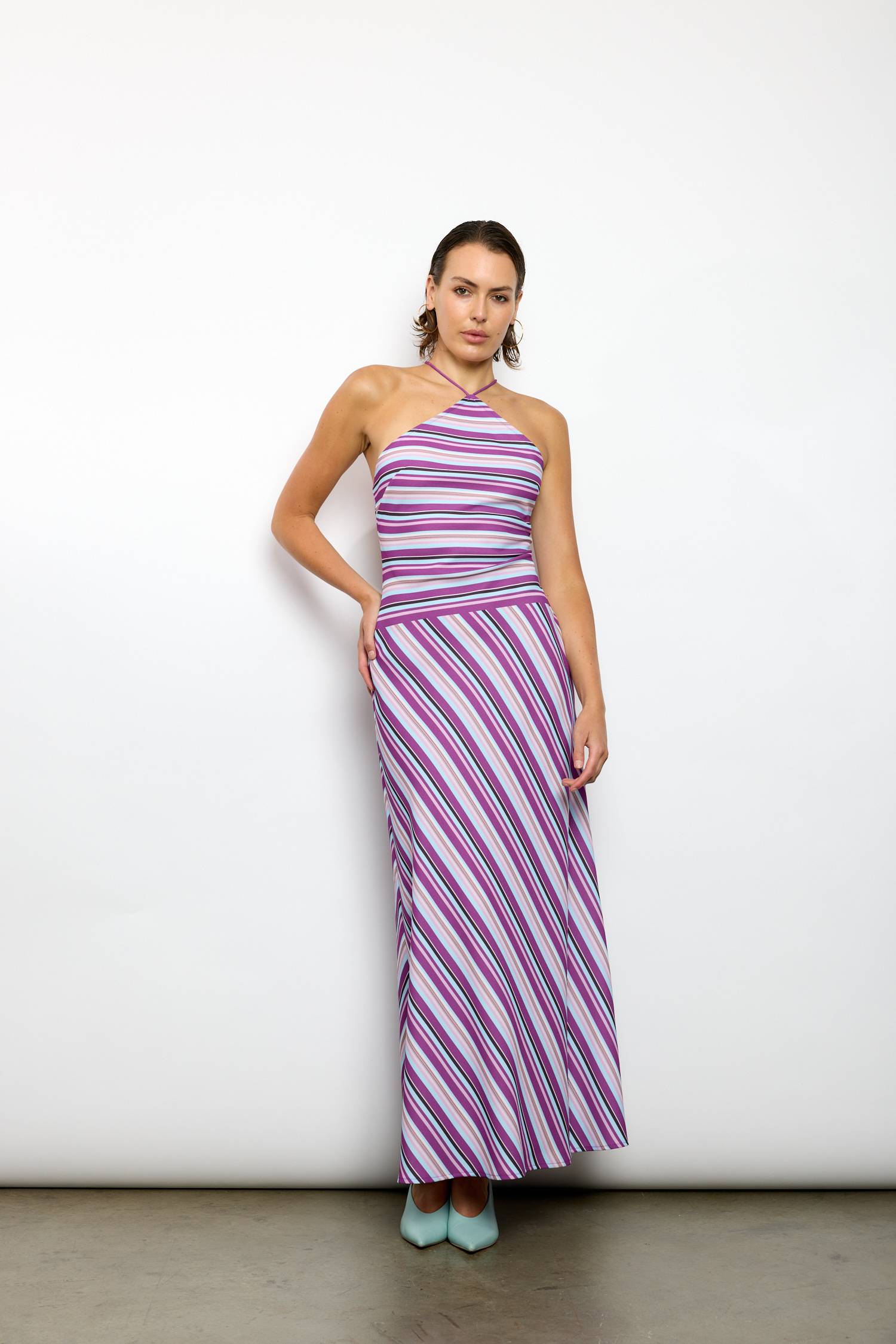 Halter Maxi Dress | Violet Stripe