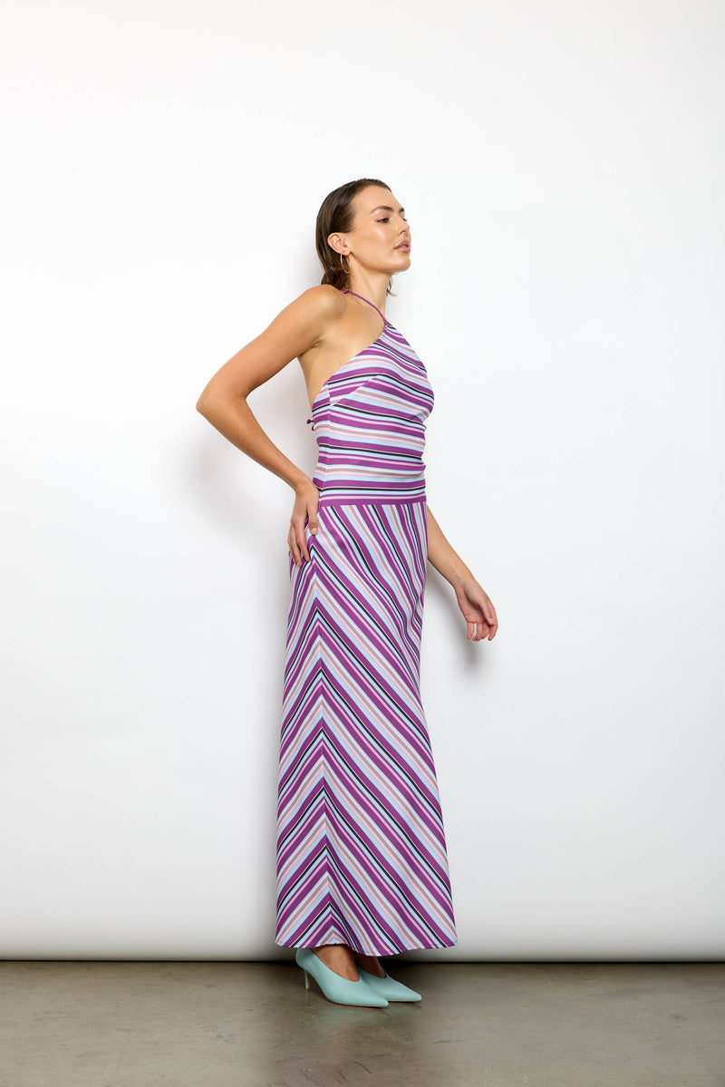 Halter Maxi Dress | Violet Stripe