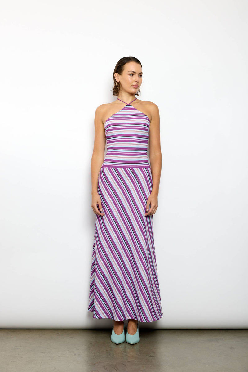 Halter Maxi Dress | Violet Stripe