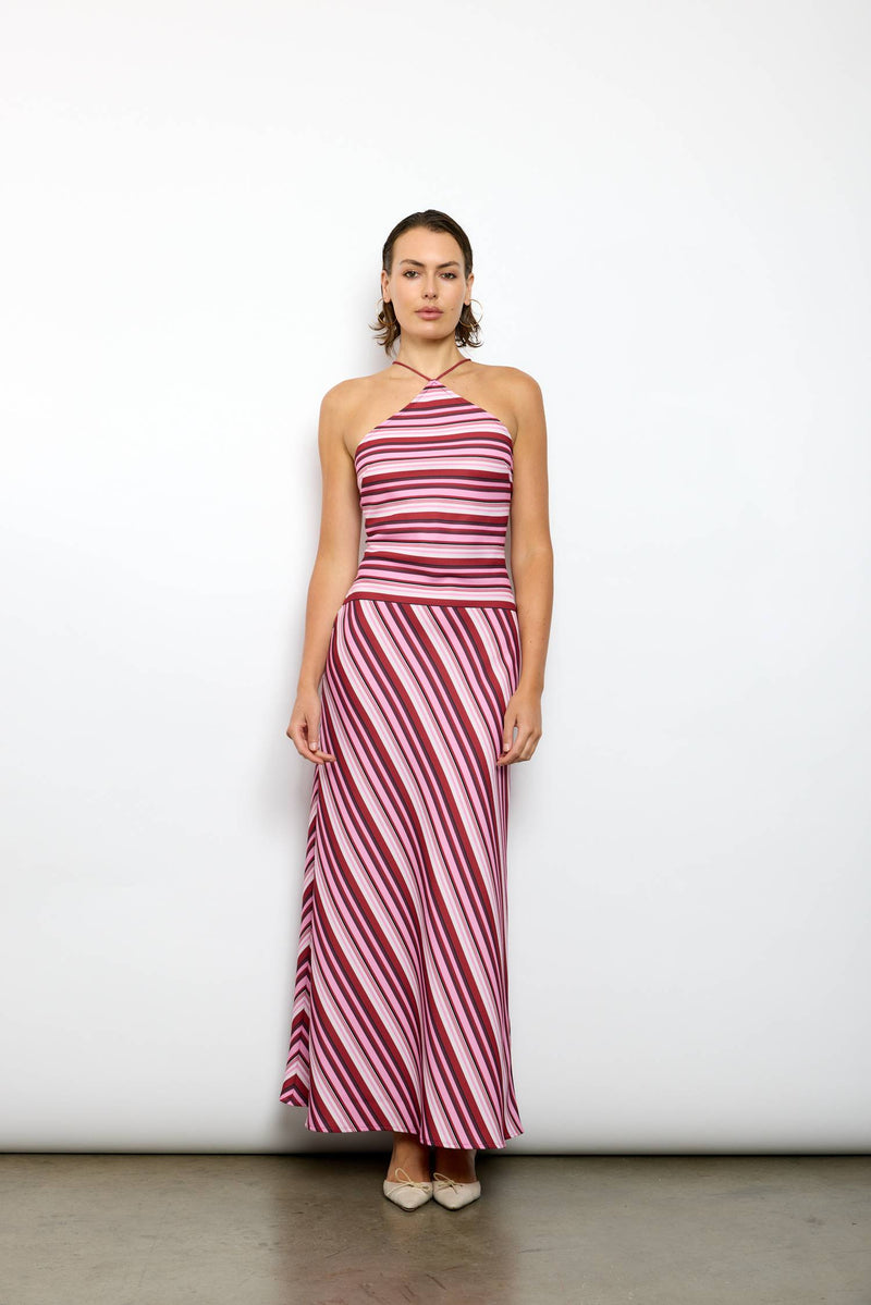 Halter Maxi Dress | Magenta Stripe