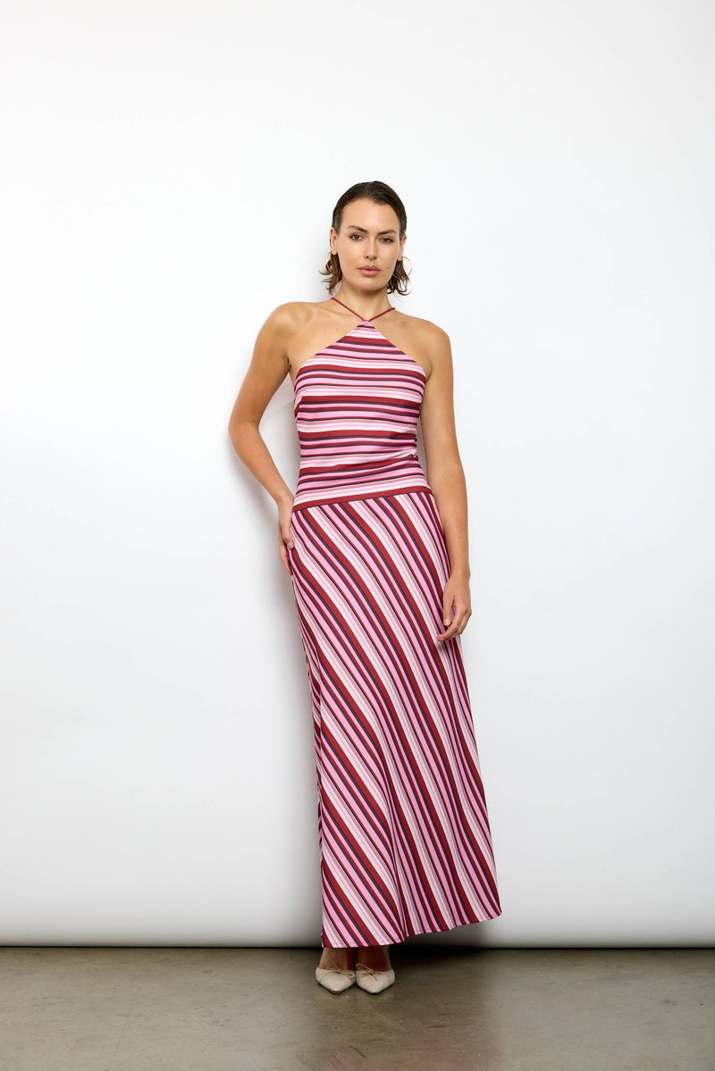 Halter Maxi Dress | Magenta Stripe