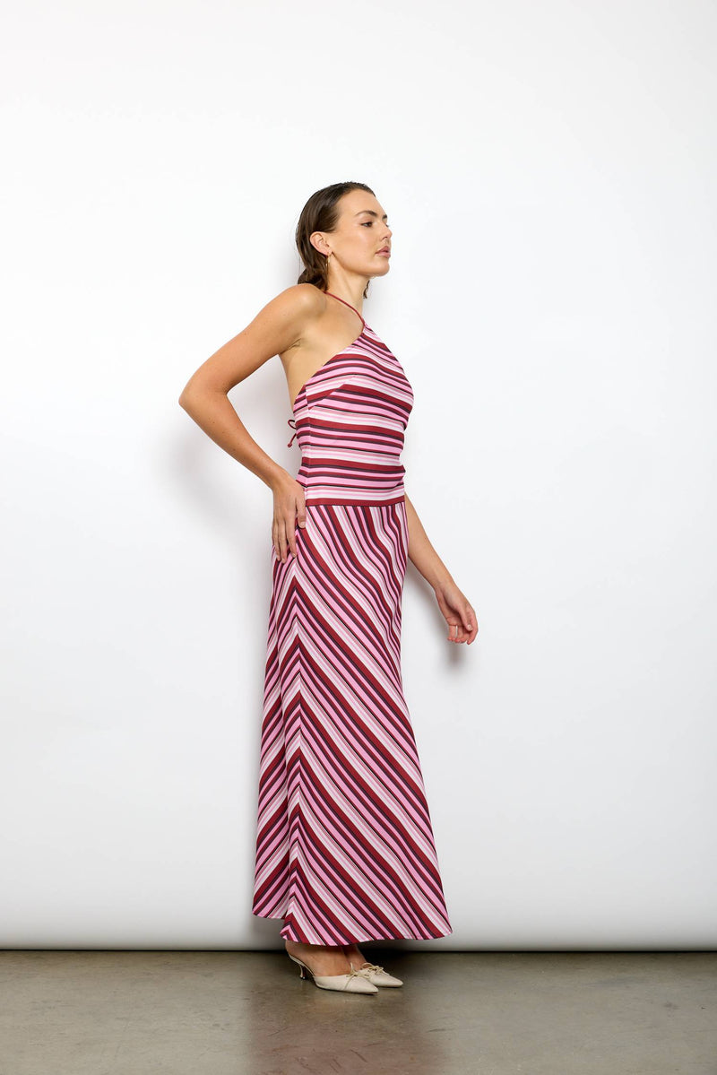 Halter Maxi Dress | Magenta Stripe