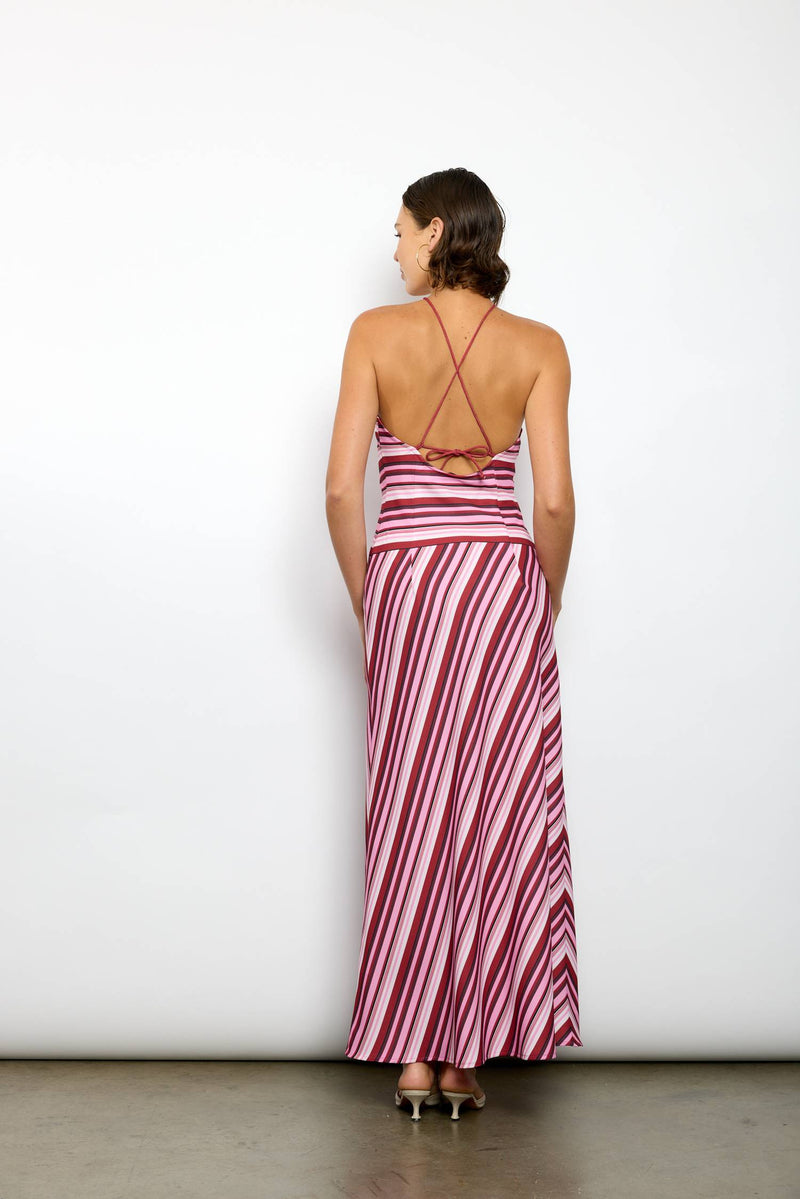 Halter Maxi Dress | Magenta Stripe