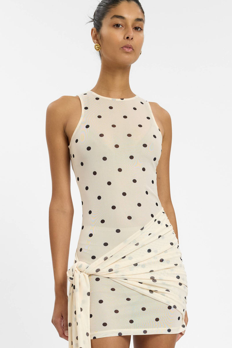 Wrap Mesh Mini Dress | Ivory Polka