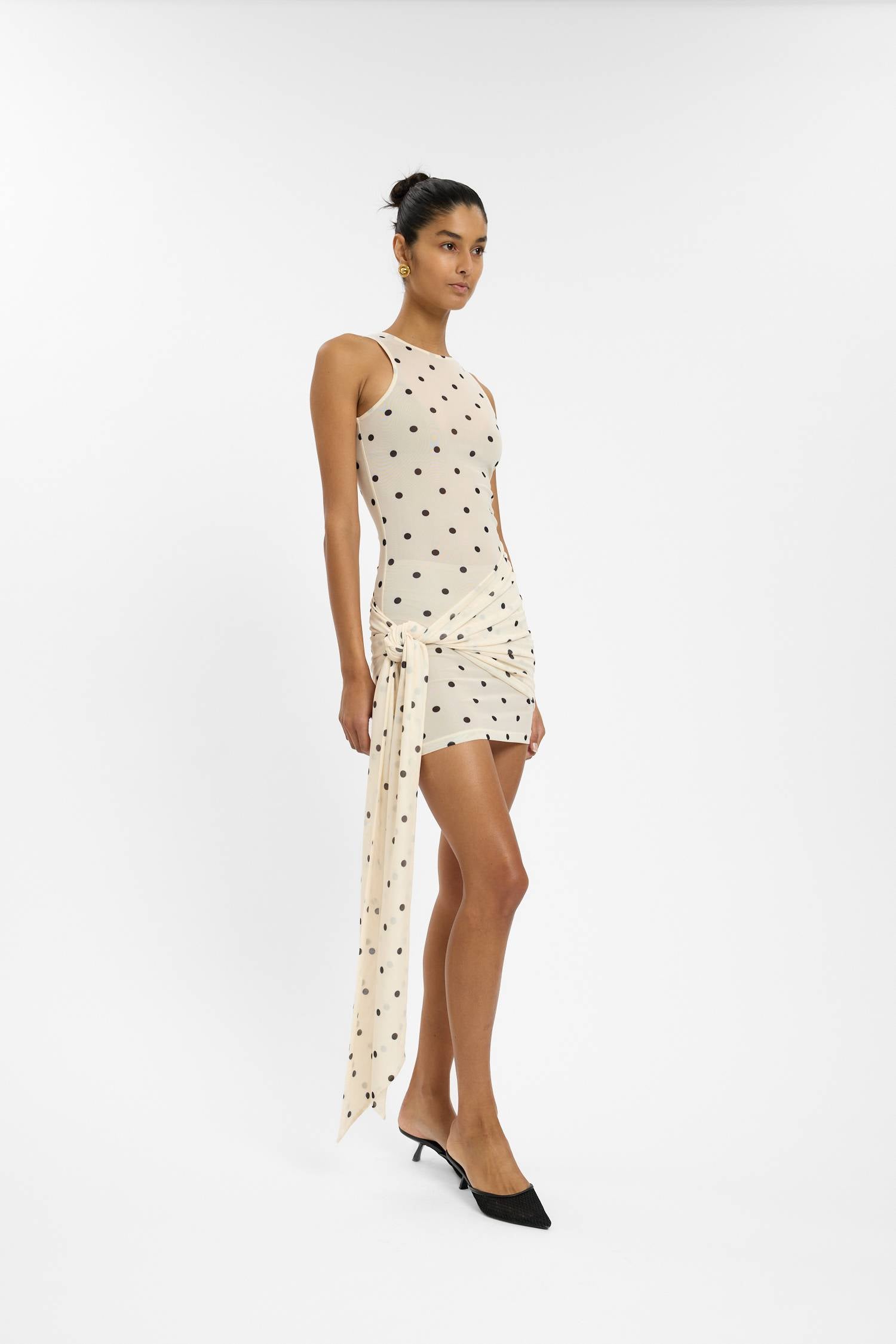Wrap Mesh Mini Dress | Ivory Polka