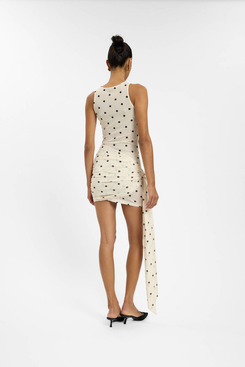 Wrap Mesh Mini Dress | Ivory Polka