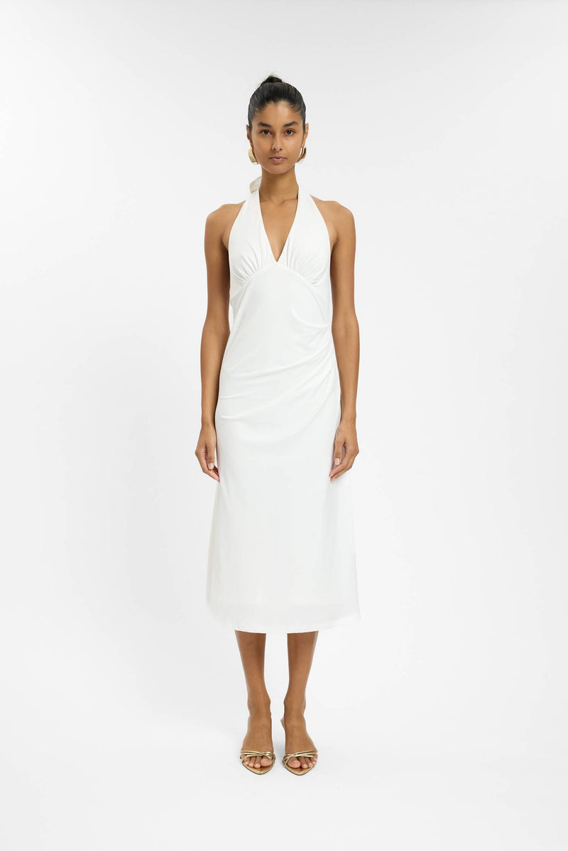 Pleated Backless Halter Dress | White