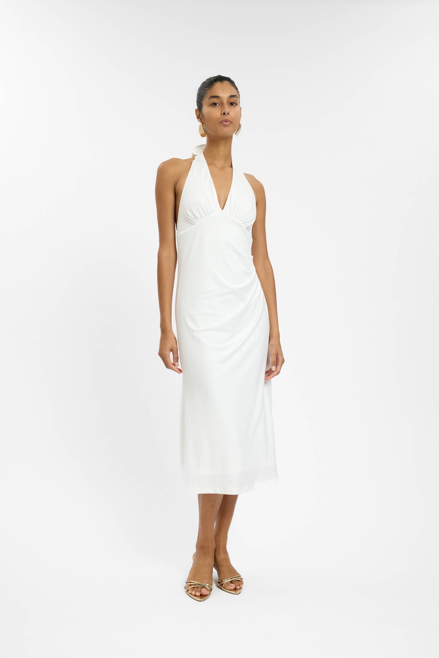 Pleated Backless Halter Dress | White