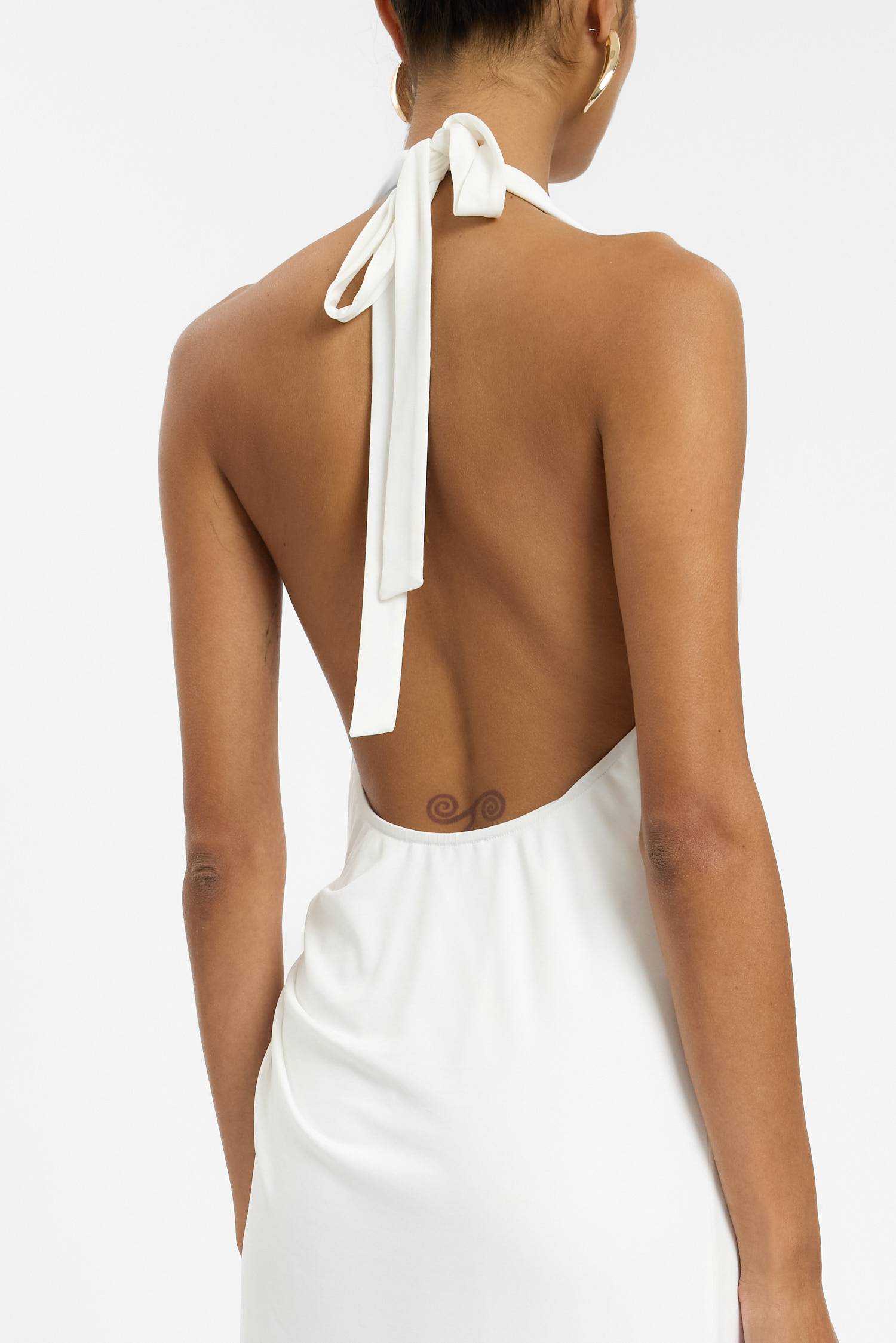 Pleated Backless Halter Dress | White