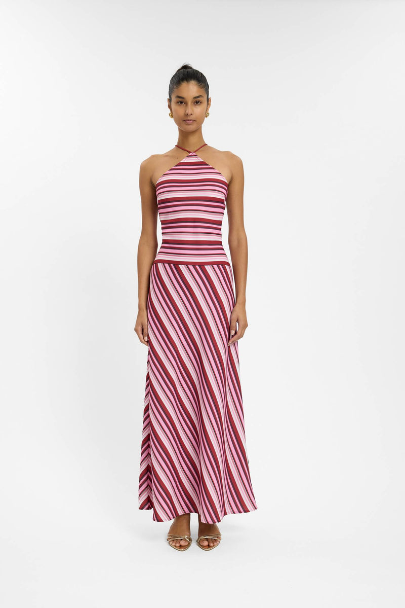 Halter Maxi Dress | Magenta Stripe