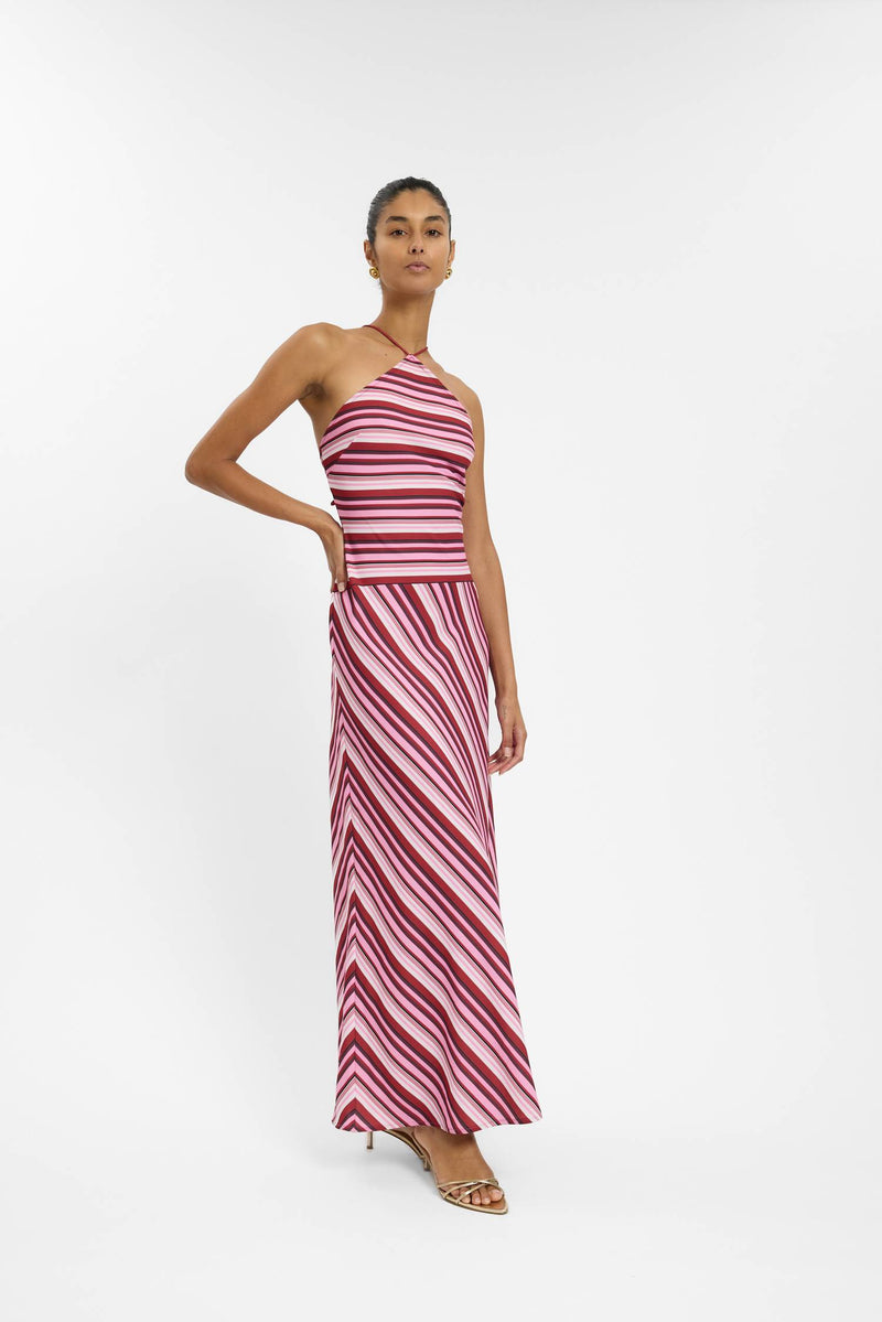 Halter Maxi Dress | Magenta Stripe