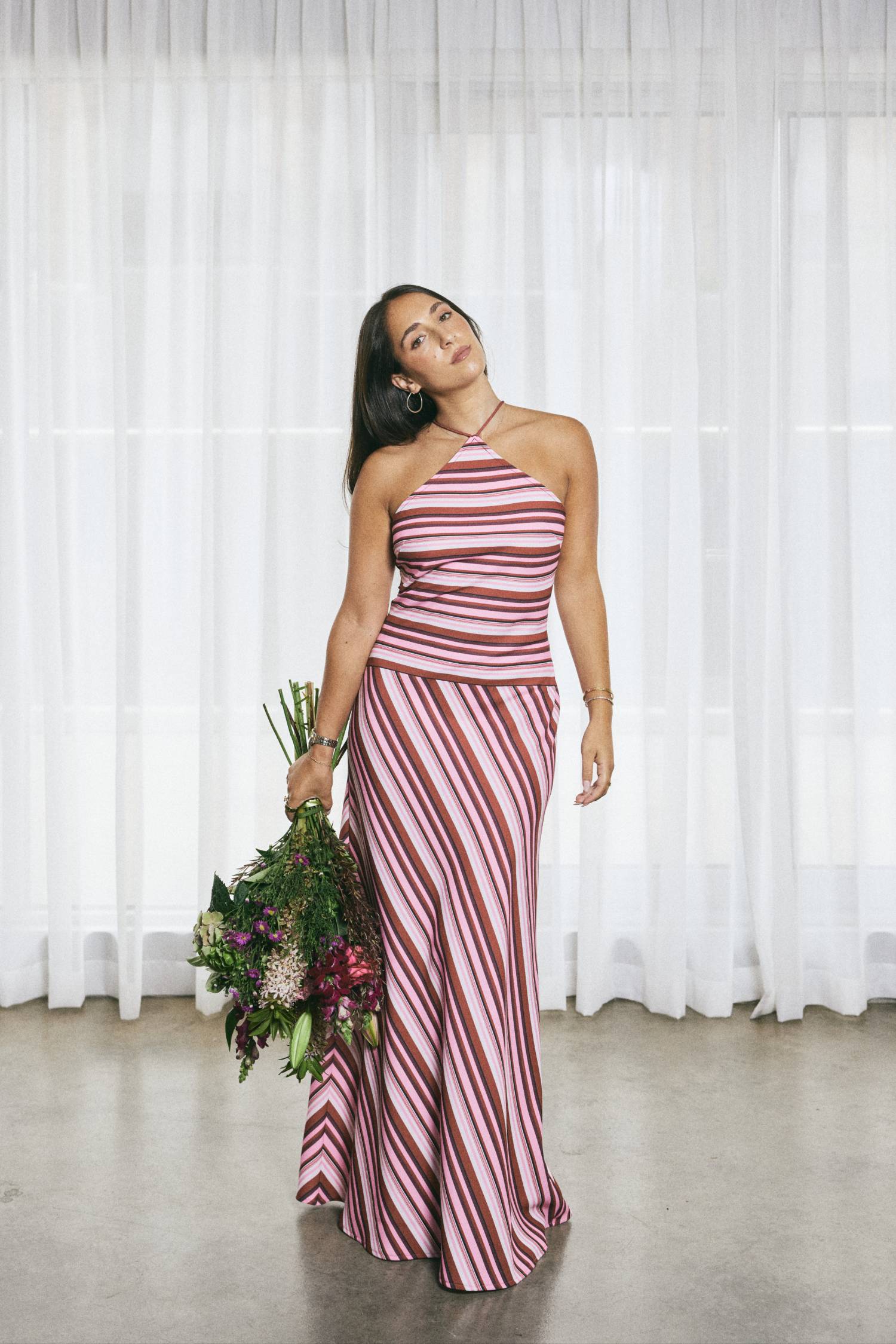 Halter Maxi Dress | Magenta Stripe