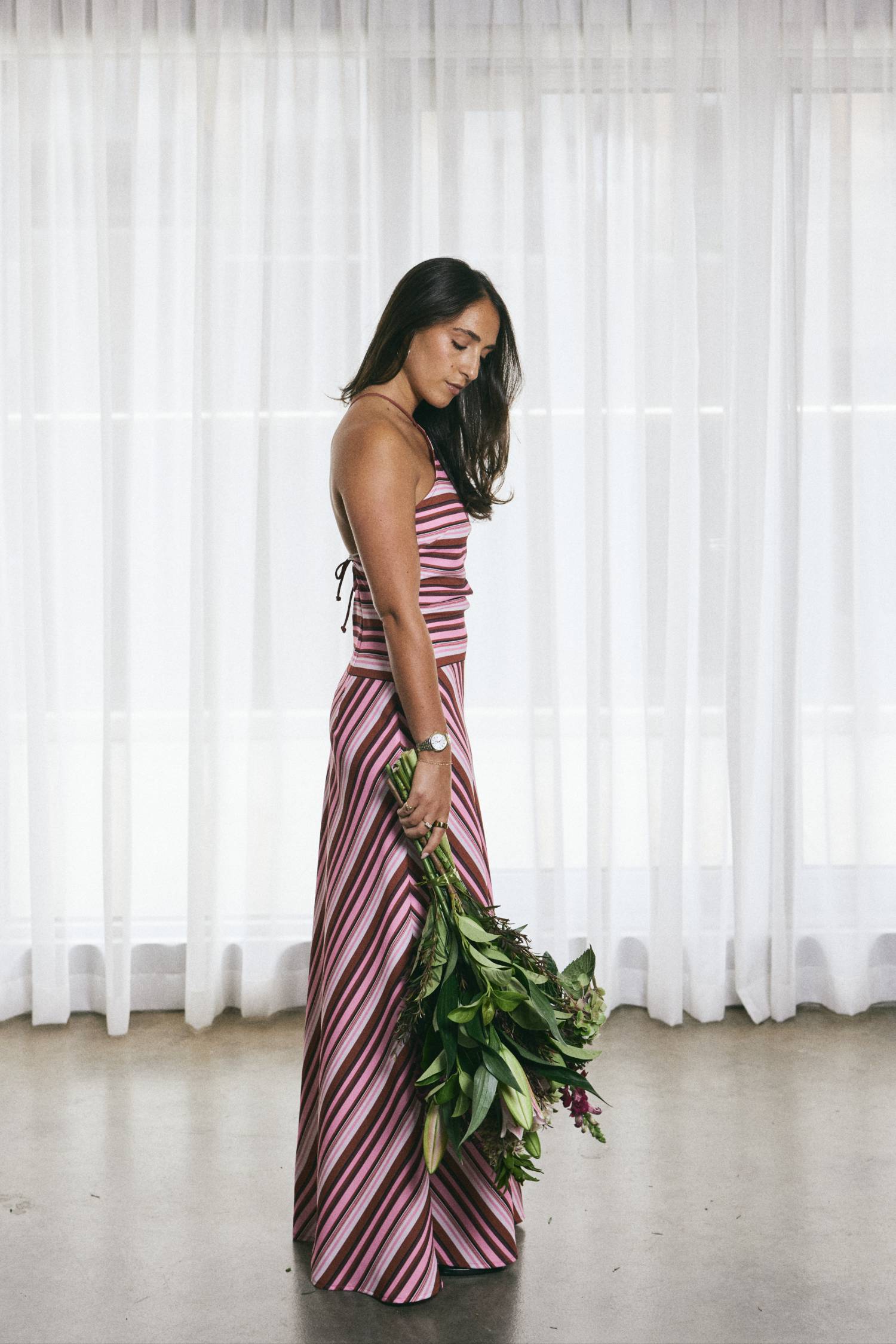 Halter Maxi Dress | Magenta Stripe