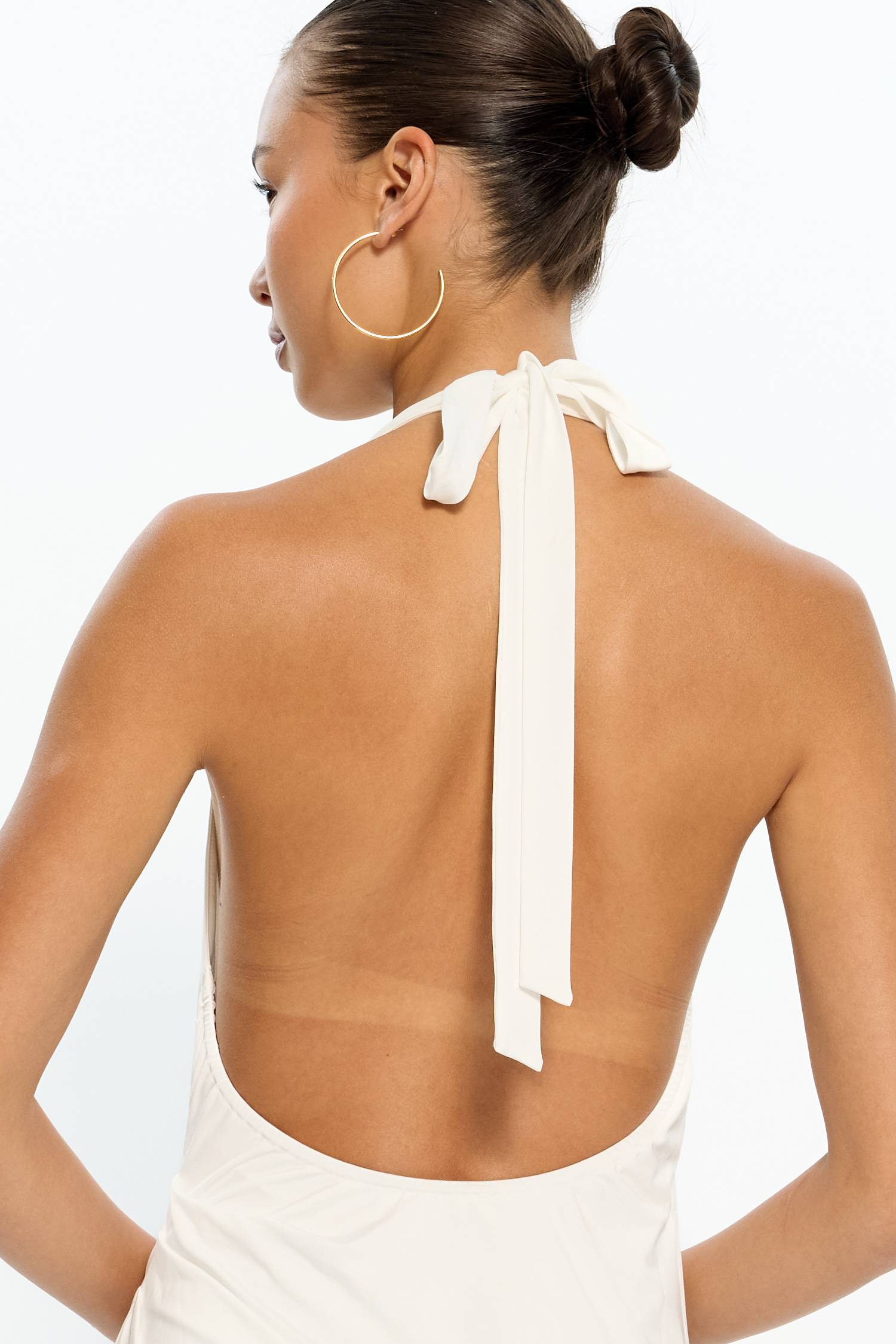 Pleated Backless Halter Dress | White WITH HARPER LU Pleated Backless Halter Dress | White WITH HARPER LU