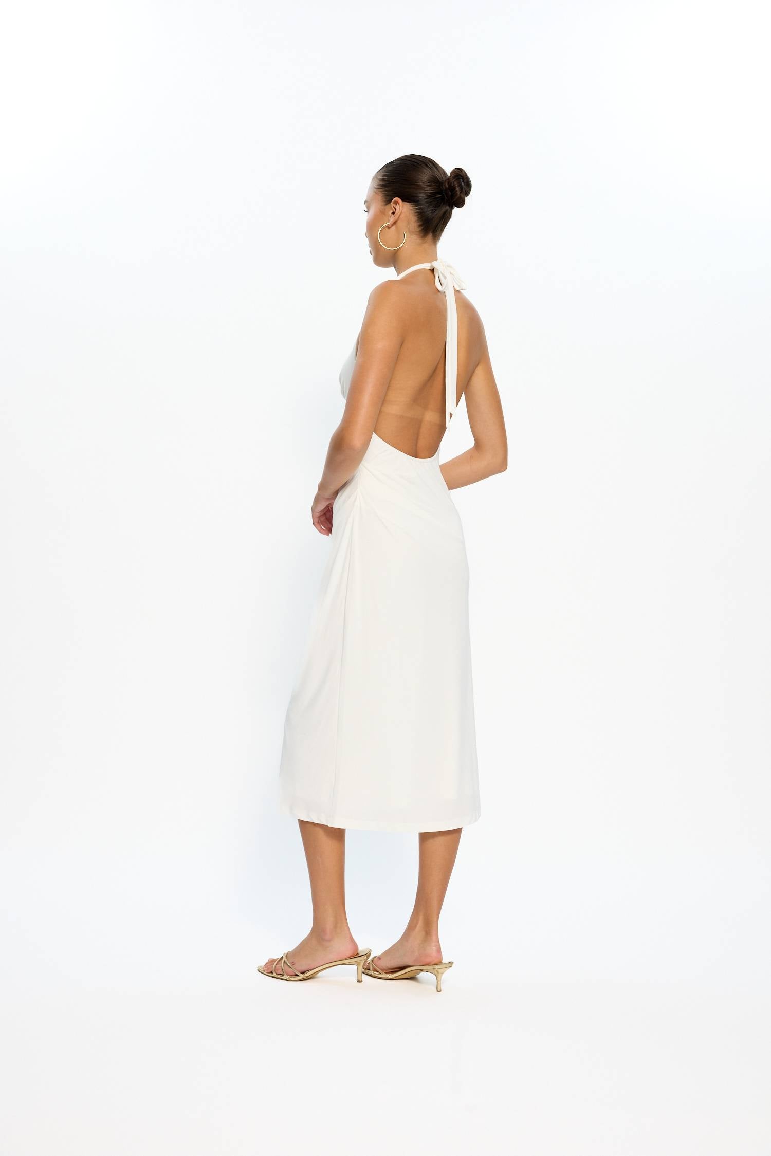 Pleated Backless Halter Dress | White WITH HARPER LU Pleated Backless Halter Dress | White WITH HARPER LU