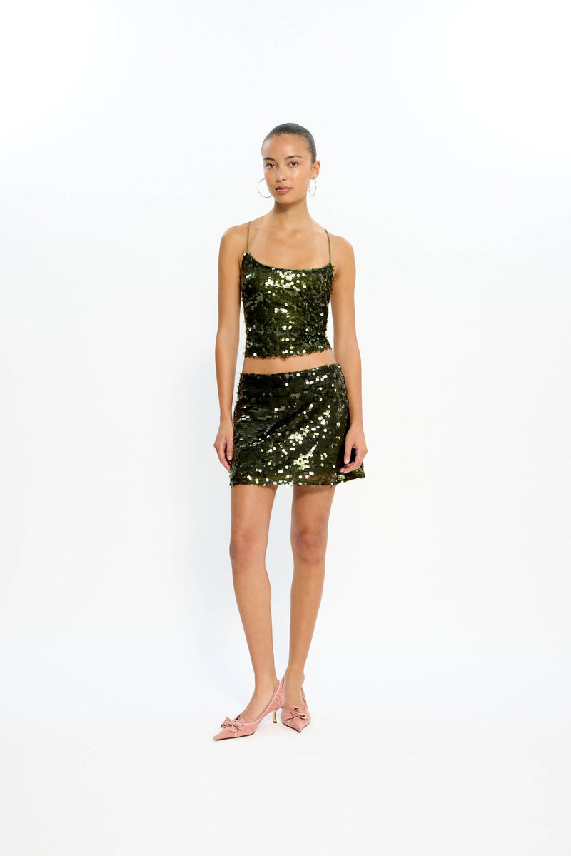 Backless Top | Forest Green Sequin