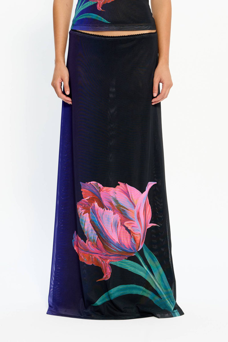 Maxi Skirt | Mesh Cobalt Floral