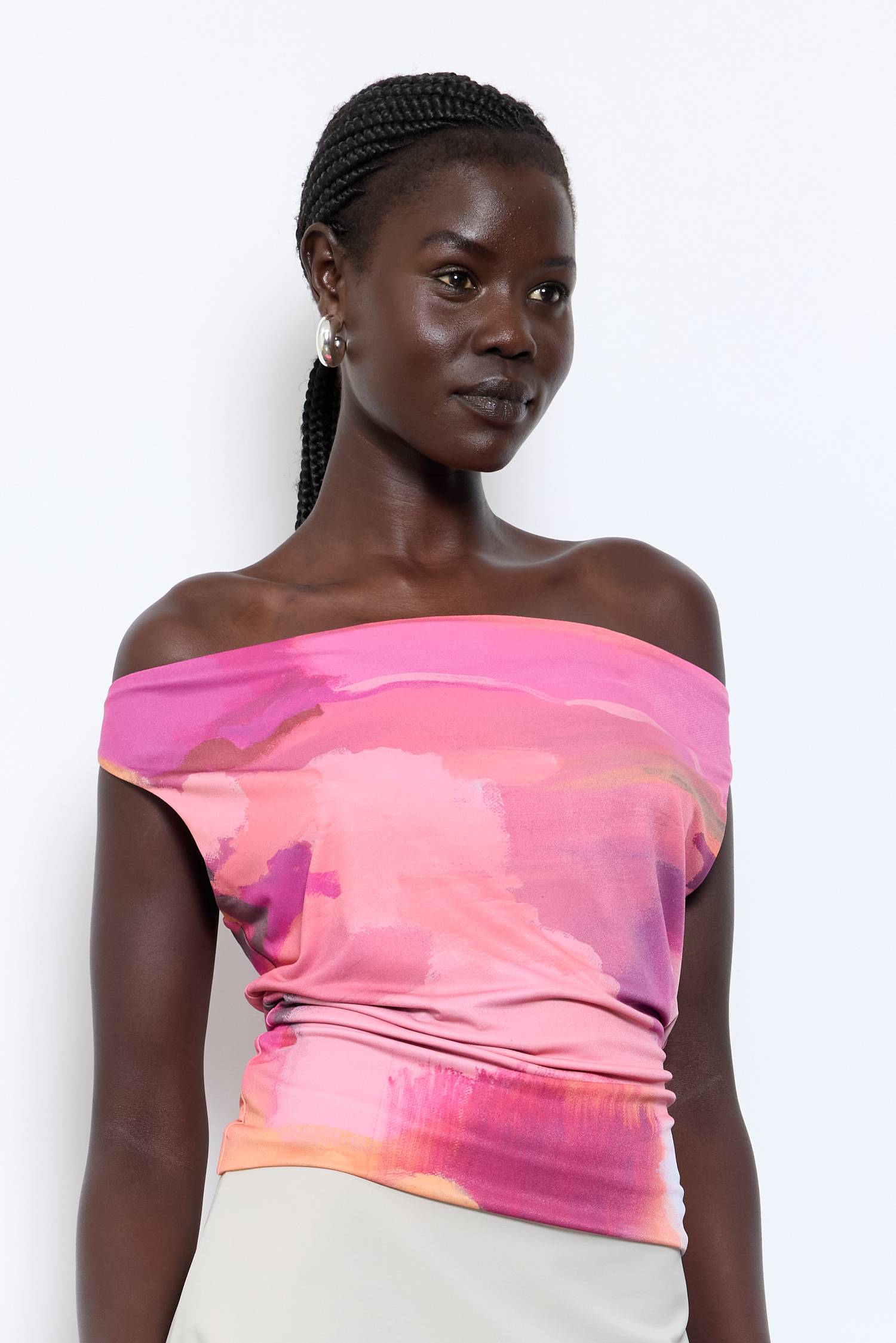 Relaxed Off-Shoulder Top | Abstract Art