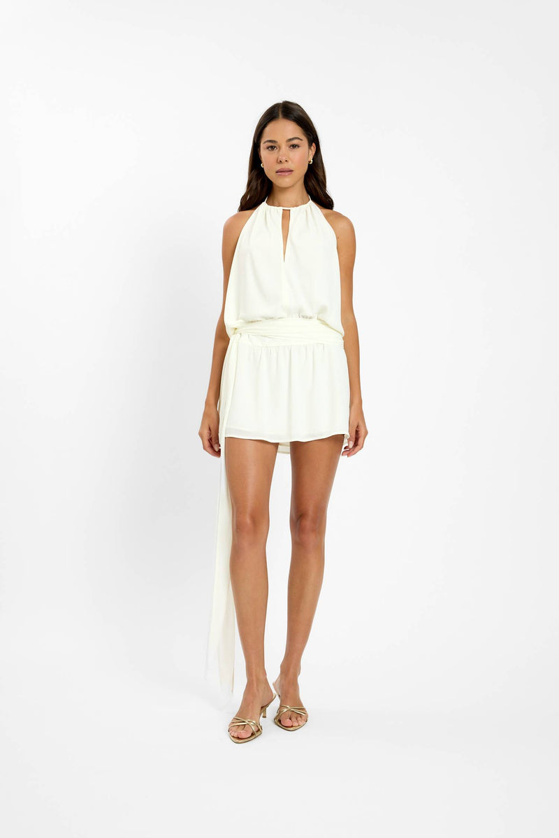 Drape Backless Mini Dress | White