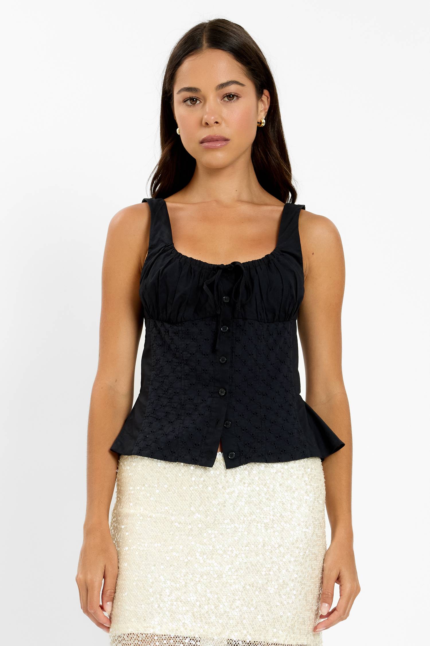 Peplum Embroidered Top | Black