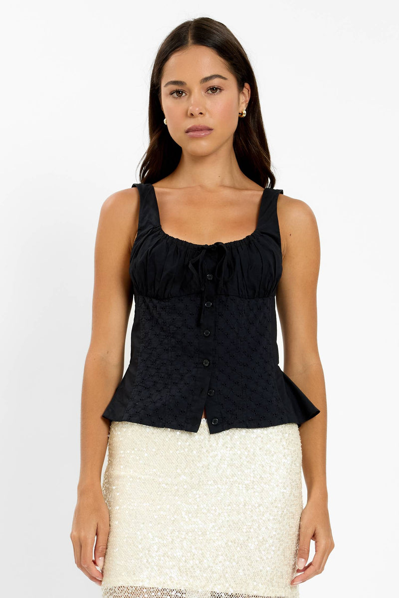 Peplum Embroidered Top | Black