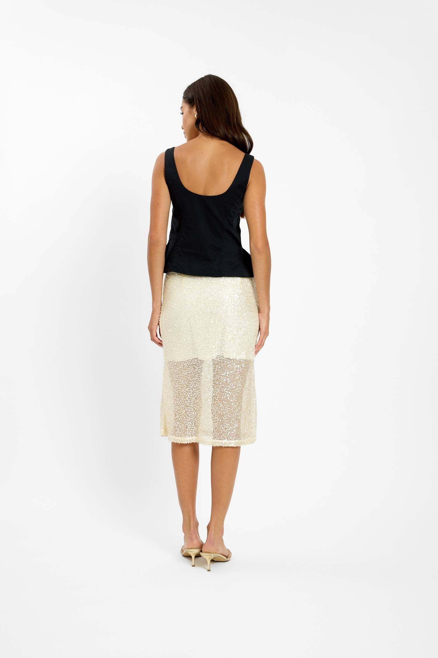 Midi Skirt | Mesh Ivory Sequin