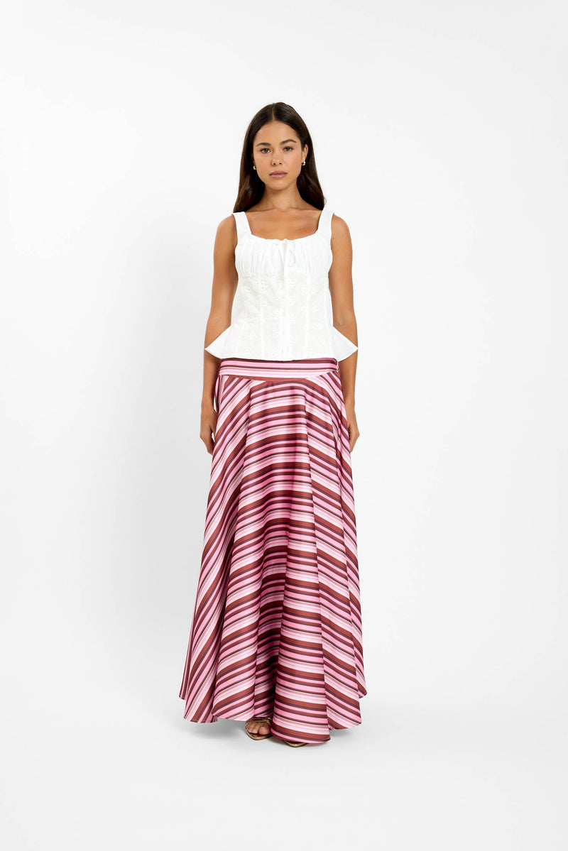 Basque Full Skirt | Magenta Stripe
