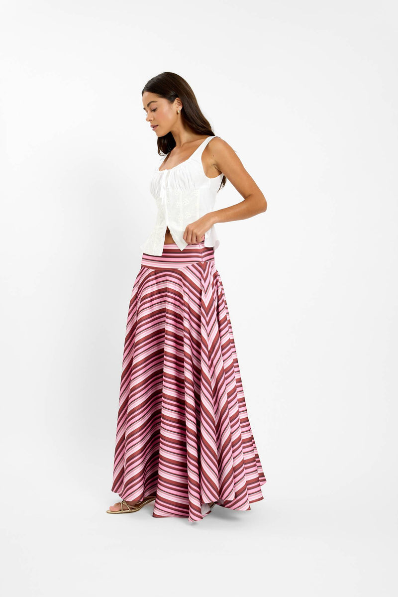 Basque Full Skirt | Magenta Stripe