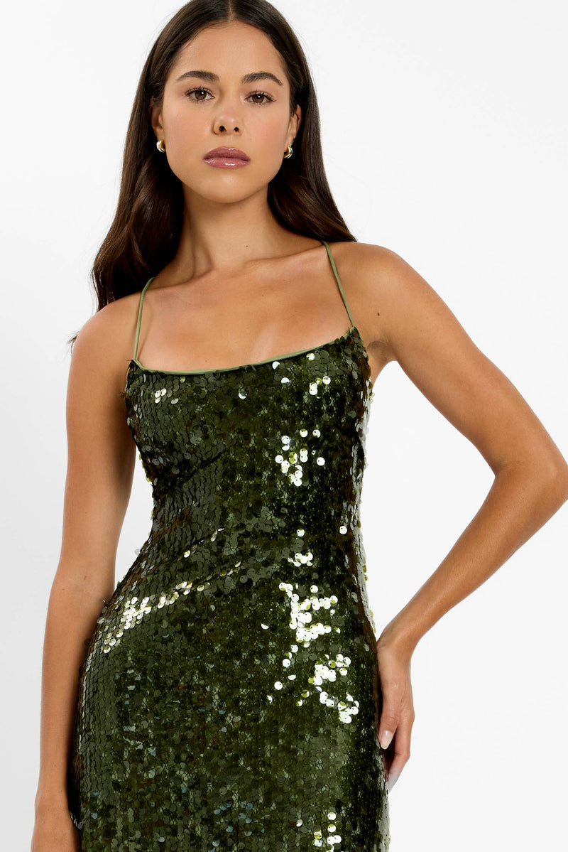 Backless Gown | Forest Green Sequin