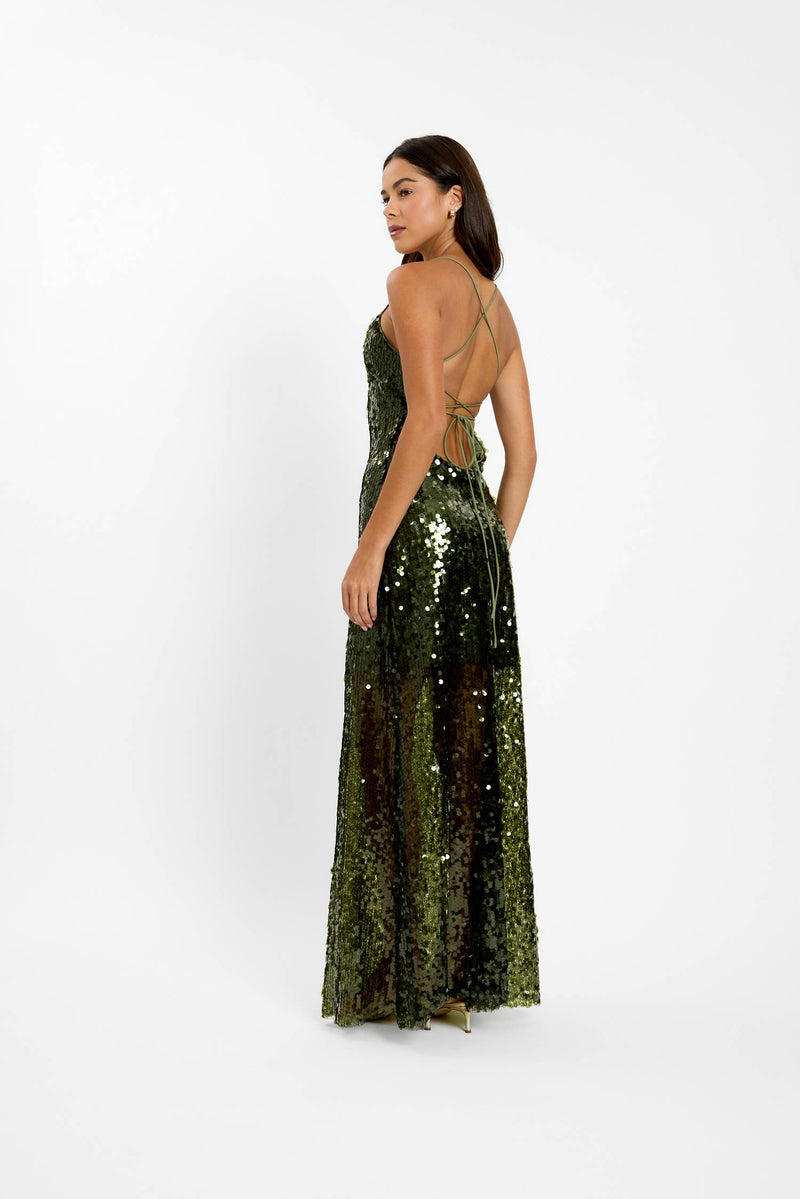Backless Gown | Forest Green Sequin