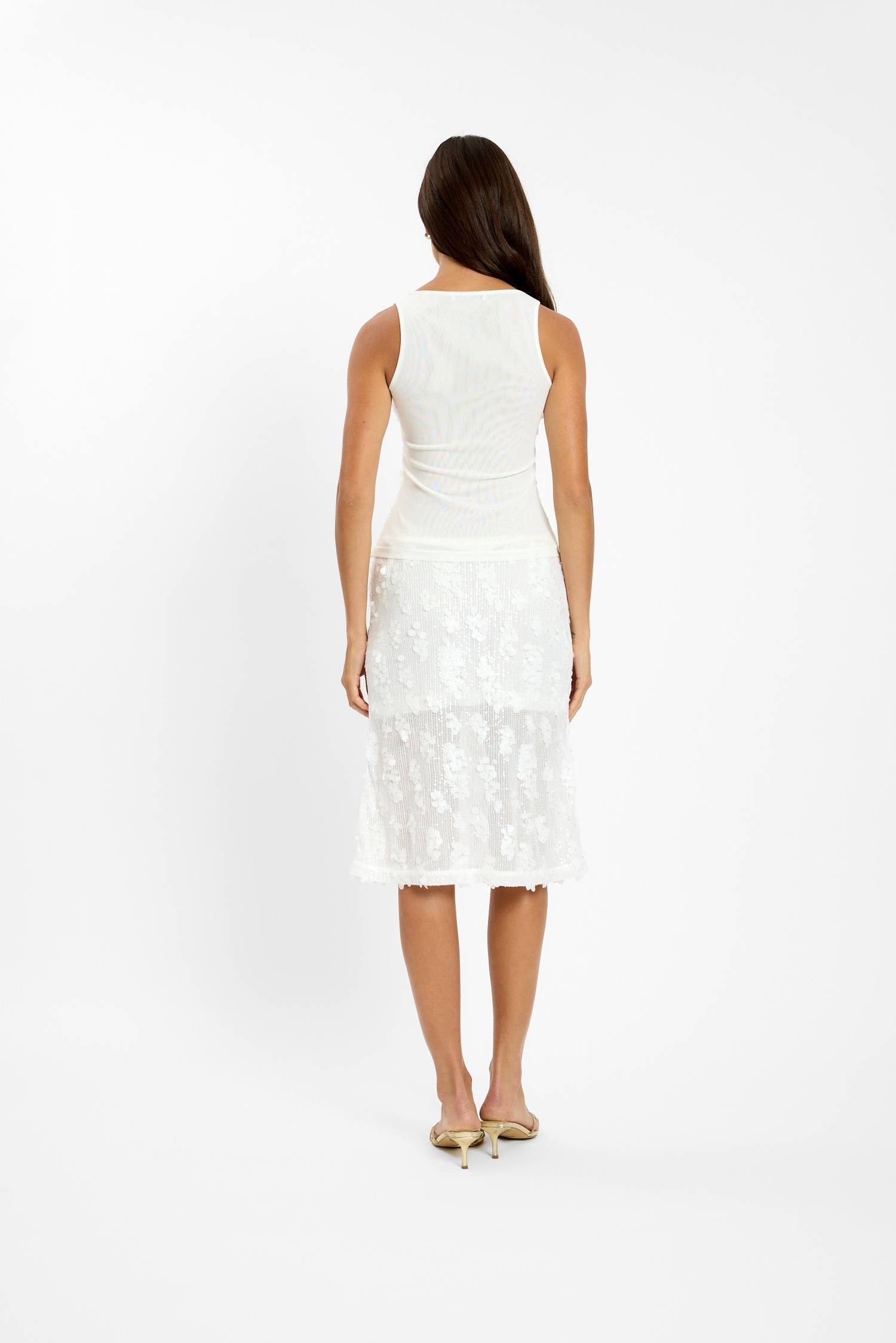 Midi Skirt | White Sequin