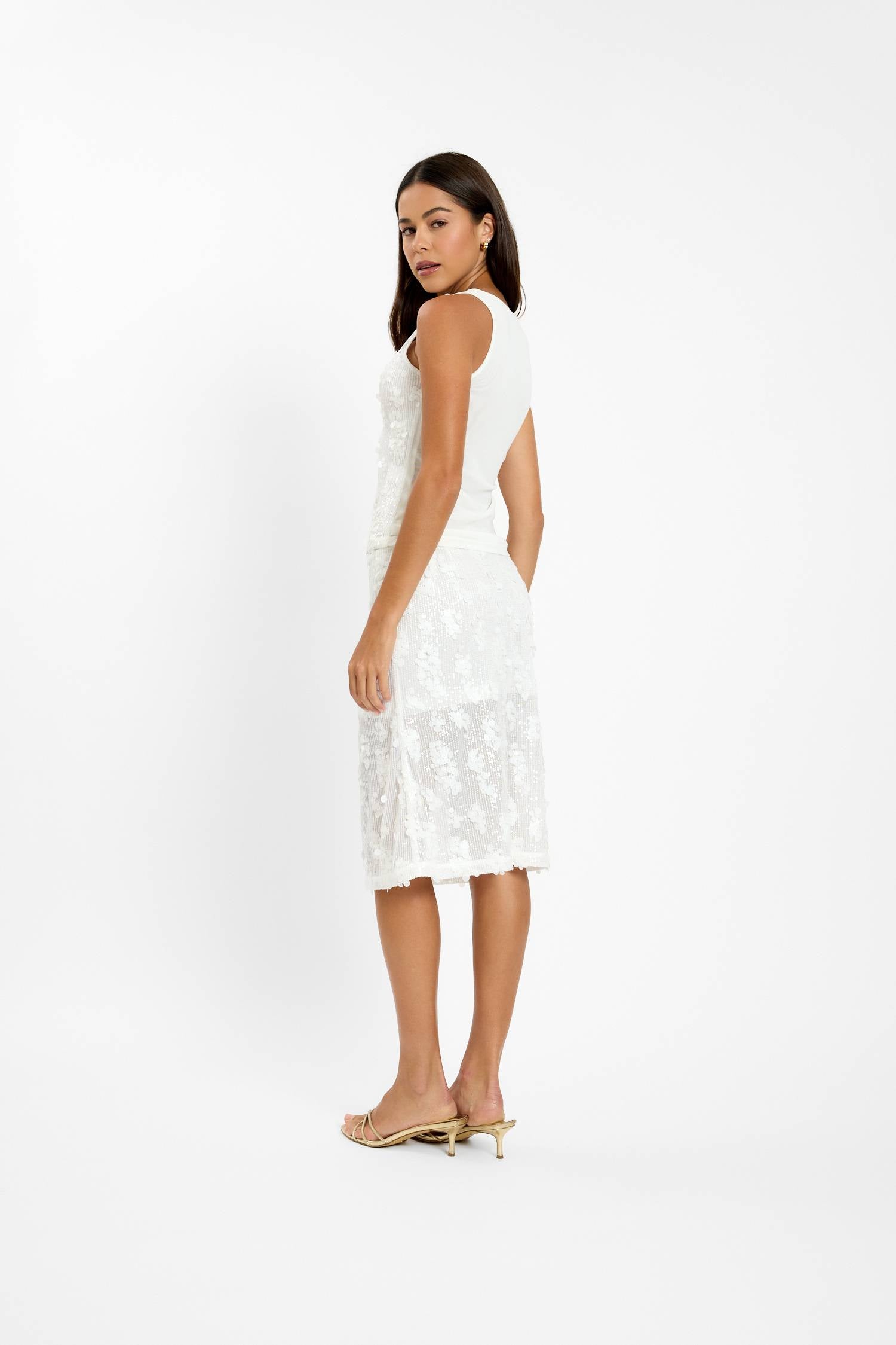 Midi Skirt | White Sequin