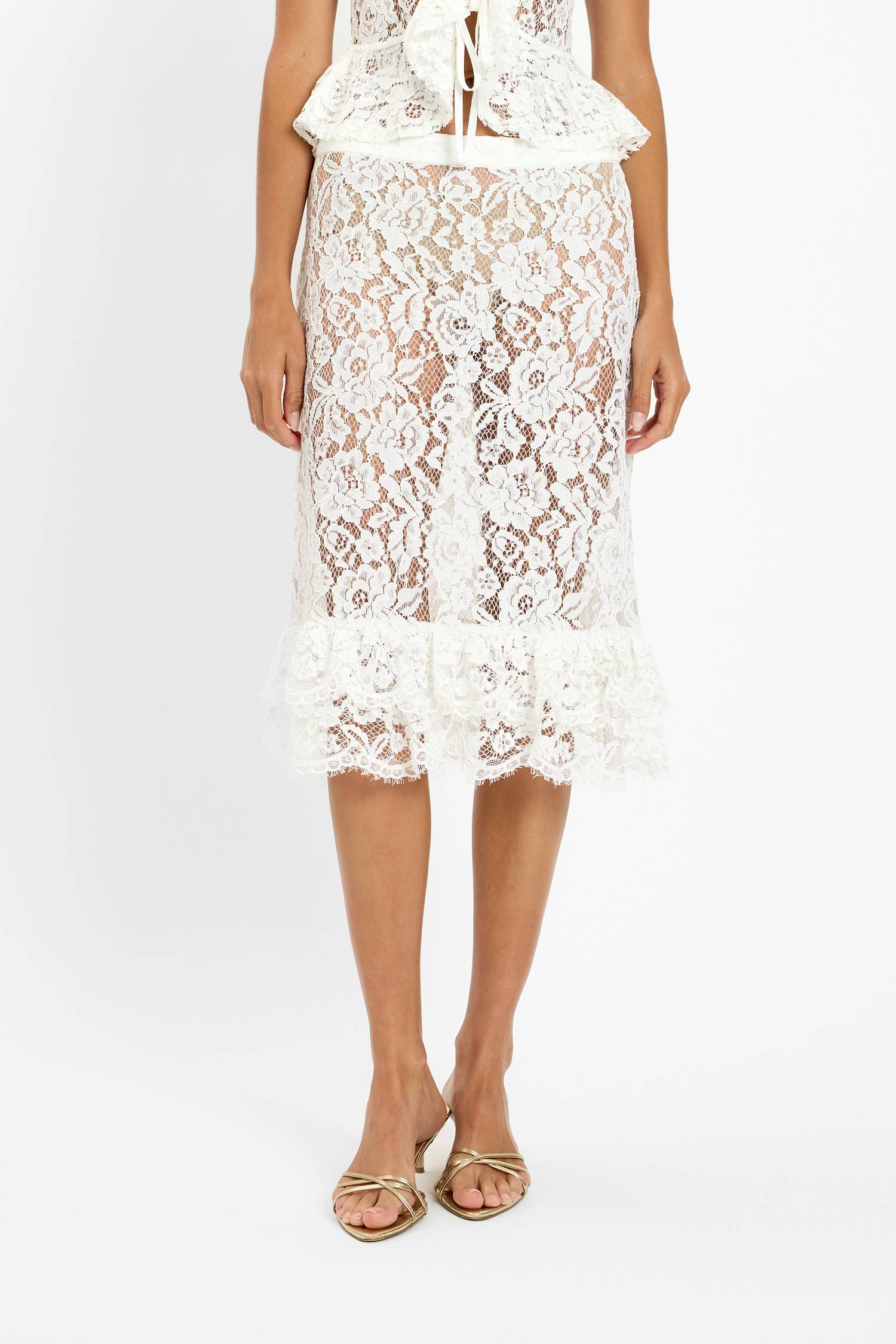Frill Midi Skirt | White Lace