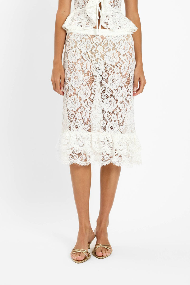 Frill Midi Skirt | White Lace