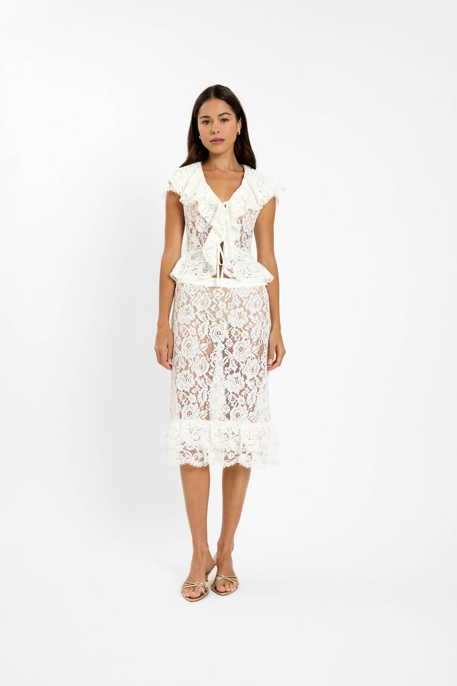 Frill Cap Sleeve Cardigan | White Lace